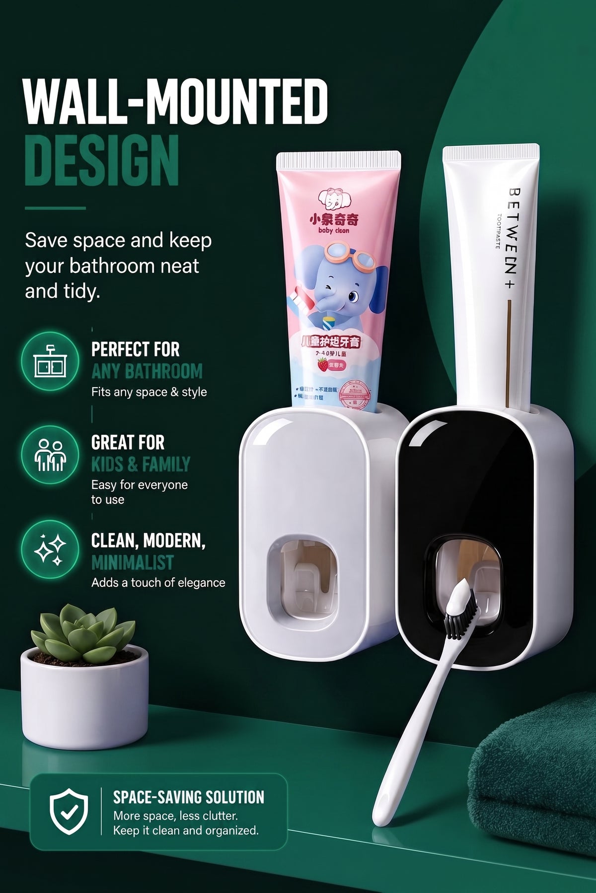 Vendacta Wall-Mounted Toothpaste Dispenser and Storage Rack